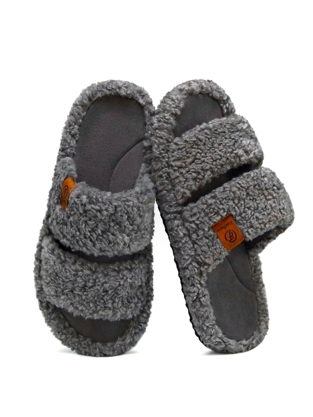 EVERFOAMS ▪︎ Fuzzy Open Toe Slippers ▪︎ Sz 7/8 ▪︎ Cool Gray